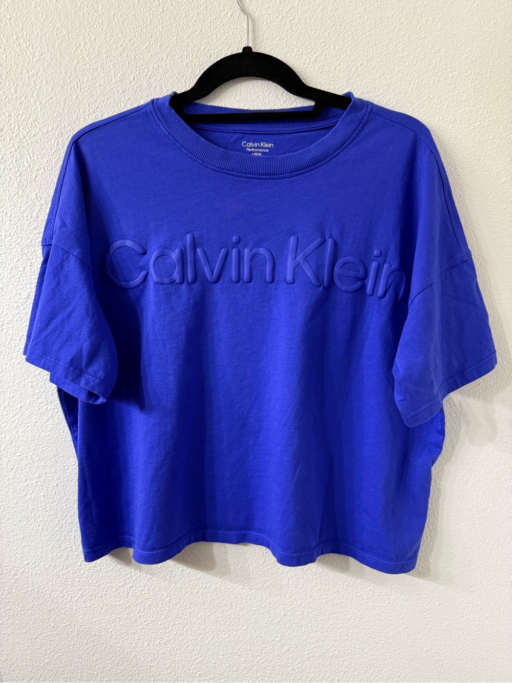 Calvin Klein 100% Cotton Performance Crop Tee-Puff Logo Athletic Top, LG